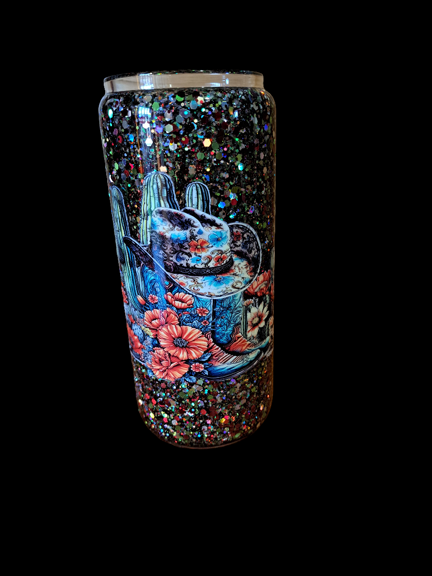 20oz Glitter glass snowglobe tumbler, Ready Made